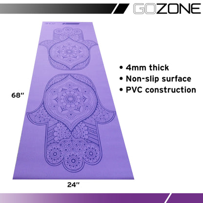 Fitness Reversible Yoga Mat, Hamsa Print, 4 Mm Thickness, Purple