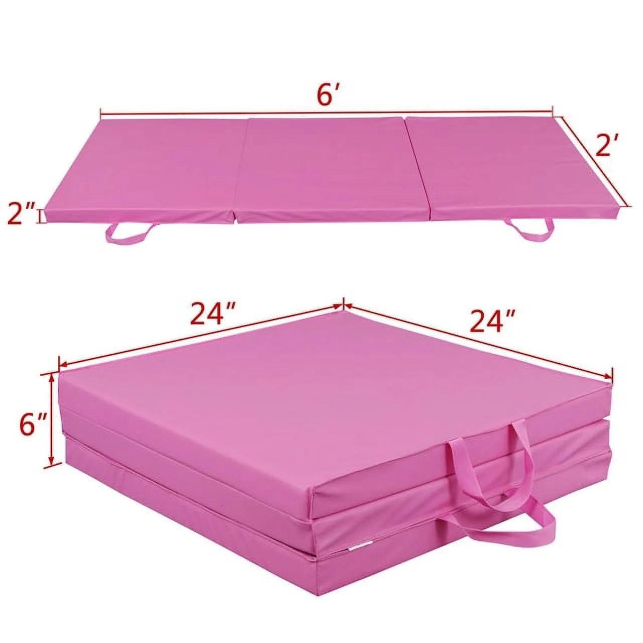 6 Ft. X 2 Ft. X 2 In. Tri-Fold Gymnastic Folding Exercise Aerobics Pink Stretching Yoga Mat